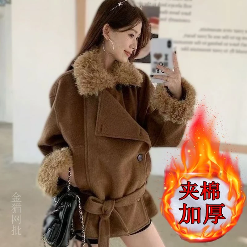 加厚韩系短款深冬毛袖毛领呢子大衣女2025新款毛呢外套独特超好看