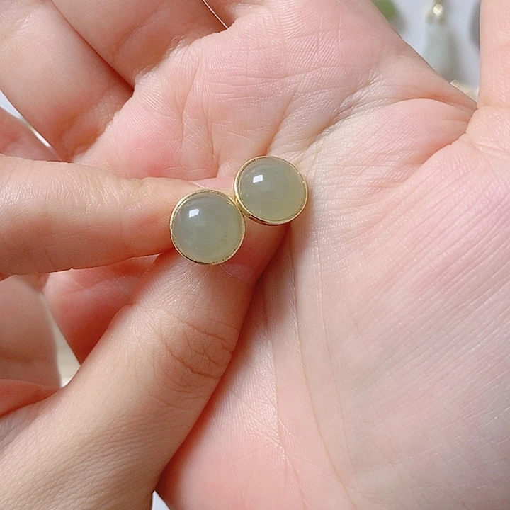 和田玉银S925镶嵌耳饰