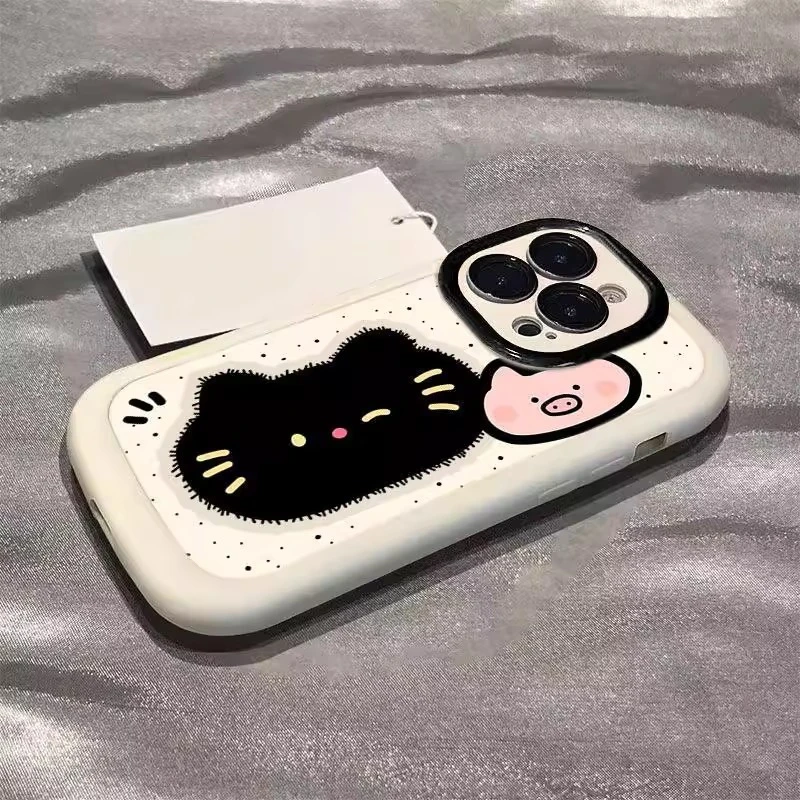 黑猫小猪适用苹果16promax手机壳卡通iphone16pro保护套15pro轻奢