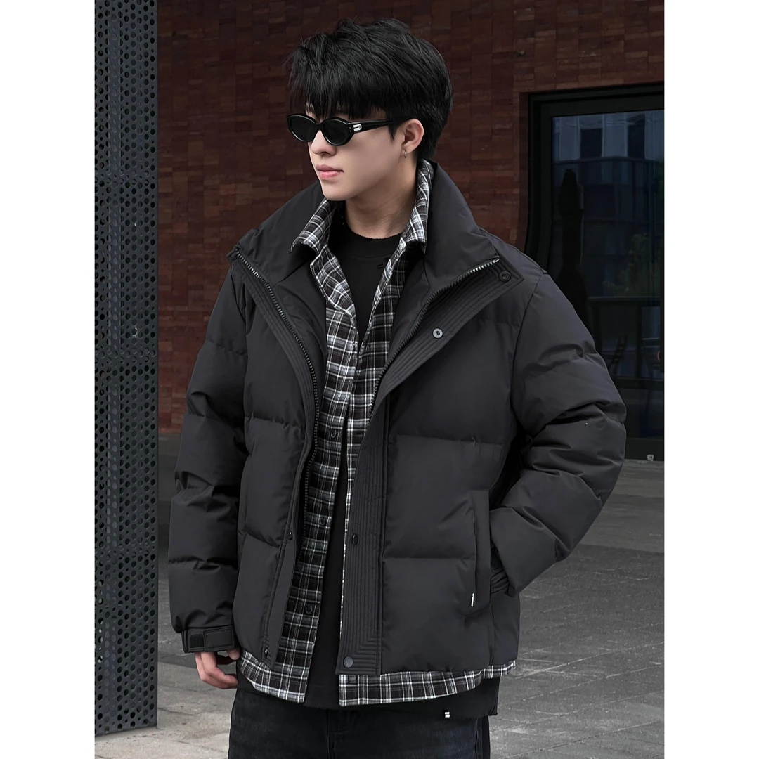 慎拍//绒衬衫格子假两件男士短款百搭潮流冬季羽绒服Y287