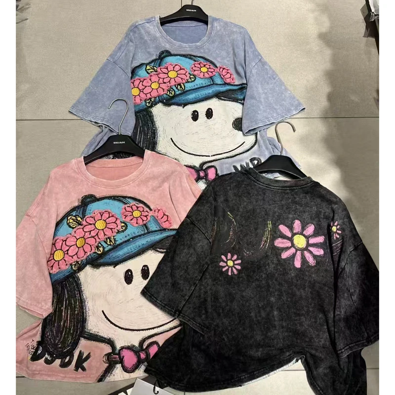 欧货重工卡通史努比大版t恤女宽松显瘦休闲百搭可爱减龄做旧短袖