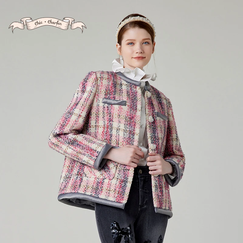 【蜜思仝专属】朝峰春季气质复古高级小香格纹呢外套CFE1A506-5007A