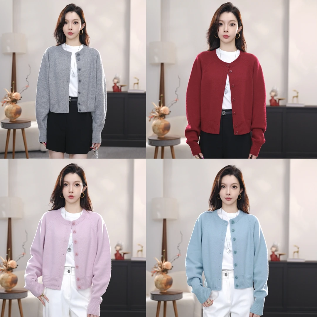 AMASS/阿玛施2025新款绵羊毛慵懒风毛衣开衫简约百搭针织548033