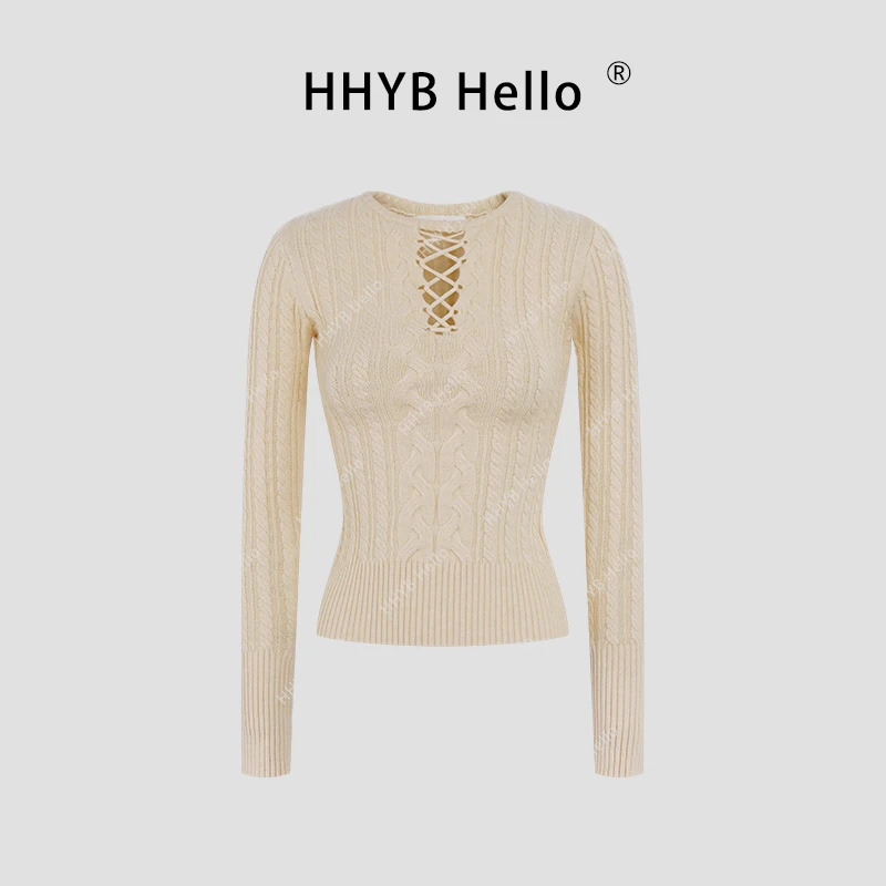 【部分现】复古镂空麻花设计感打底针织衫女新款修身高级感上衣M953