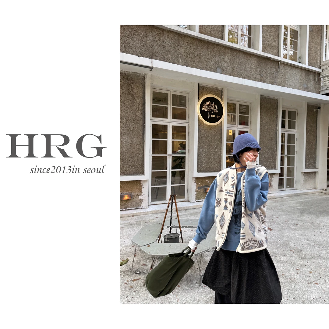 韩货◆冬季无袖羔毛绒毛马甲复古印花宽松休闲时尚马甲上衣韩版ins