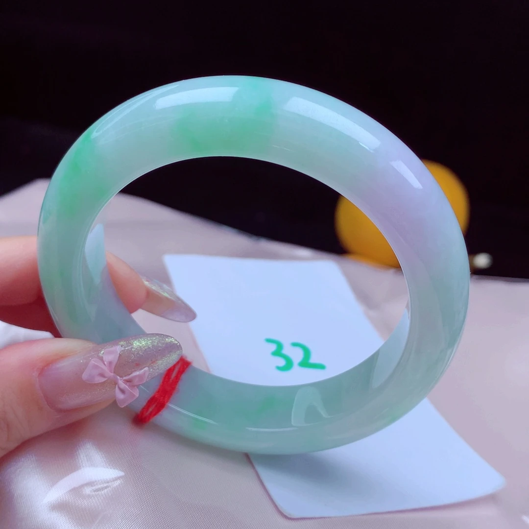 未镶嵌手镯翡翠天然缅甸翡翠A货手镯 宽版32号