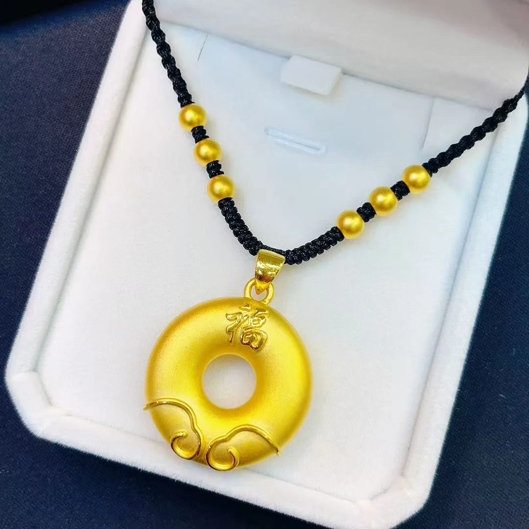 足金999黄金平安扣吊坠编绳项链