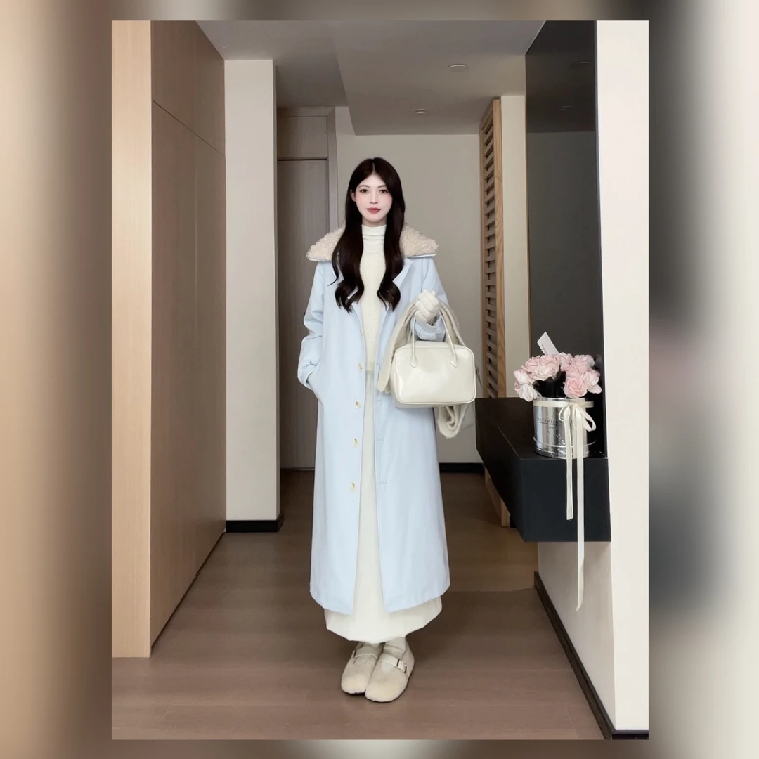 松本丧丧冬季慵懒长款宽松加厚保暖毛领羽绒派克外套B254Y0010