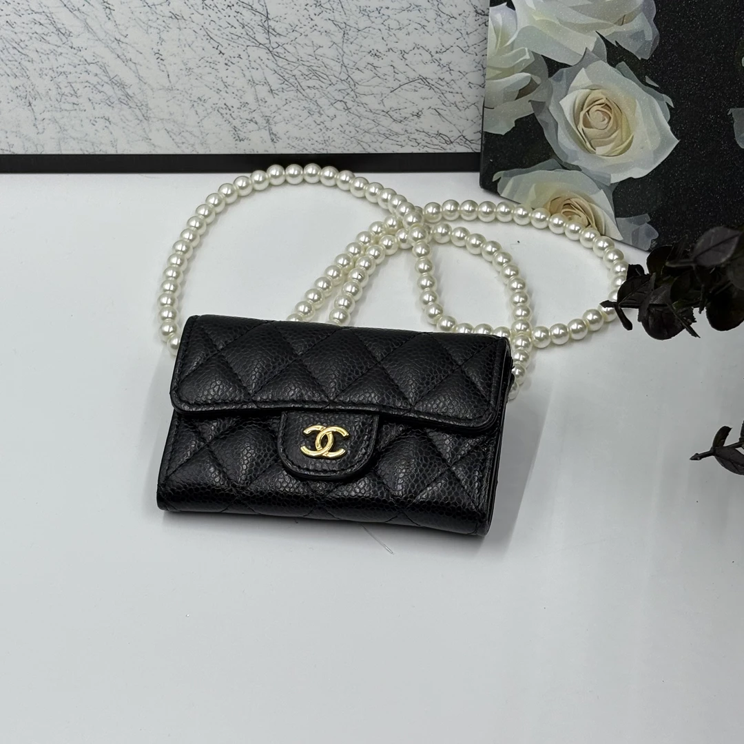 99新 Chanel/香奈儿 黑金小钱夹卡包