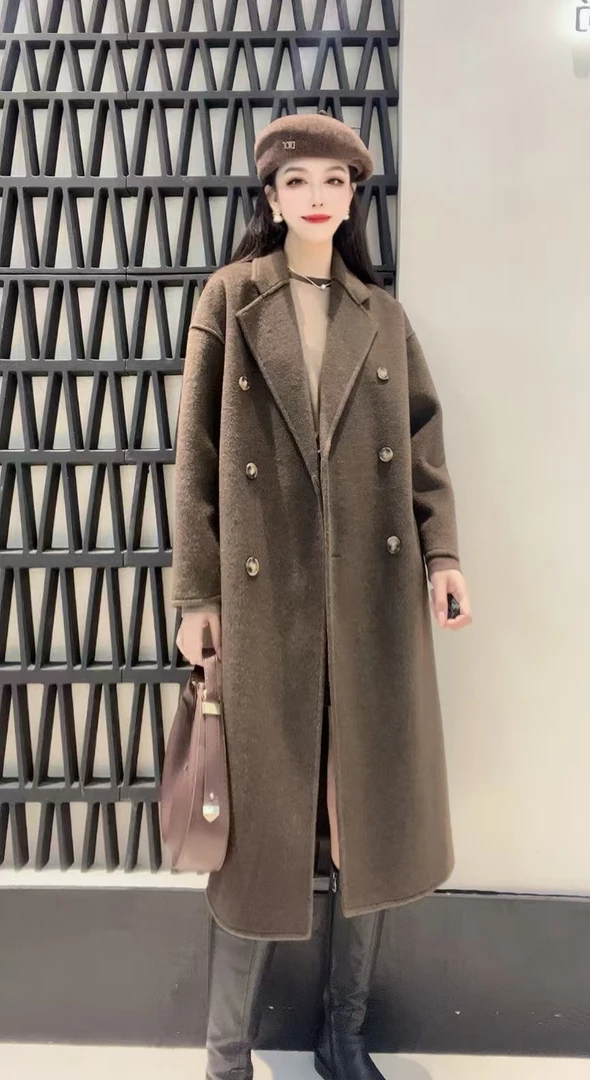 96016春季时尚百搭新款中长款洋气双面羊毛大衣YS三楼