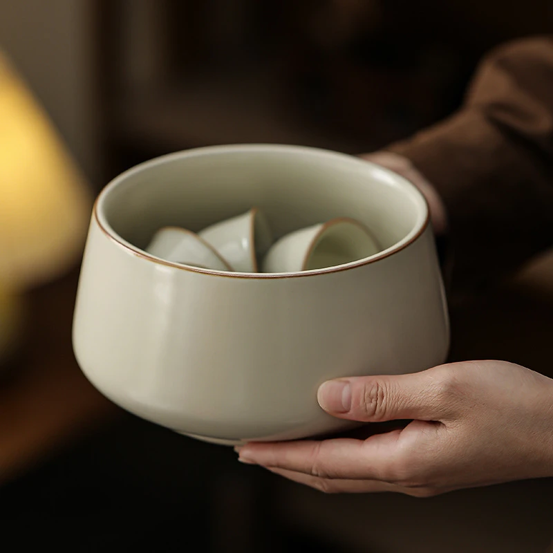 国潮新款汝窑茶洗家用茶渣缸茶桌水盂陶瓷建水茶水茶道茶具用具