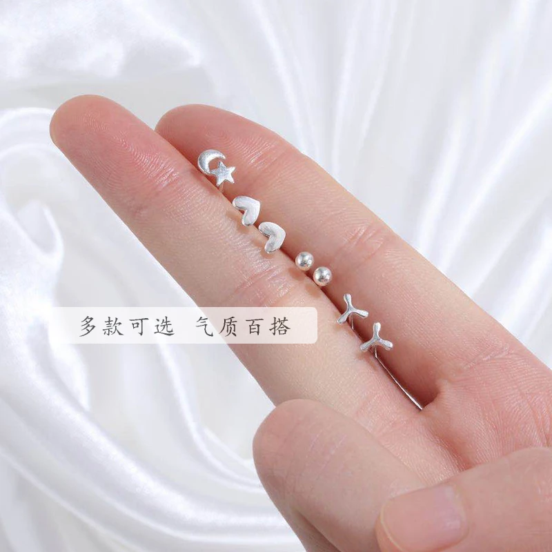 足银耳饰 纯银耳钉养耳洞耳骨钉耳环学生男女款耳棒防过敏耳棍