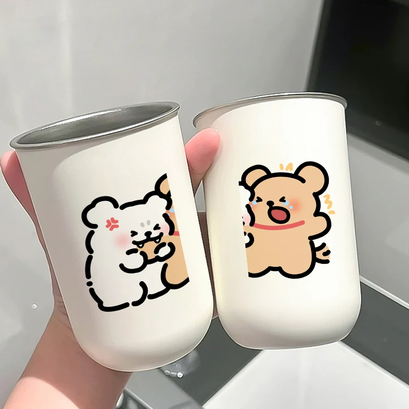 不锈钢漱口杯可爱线条小狗洗漱杯304内胆卡通简约创意家用牙刷杯