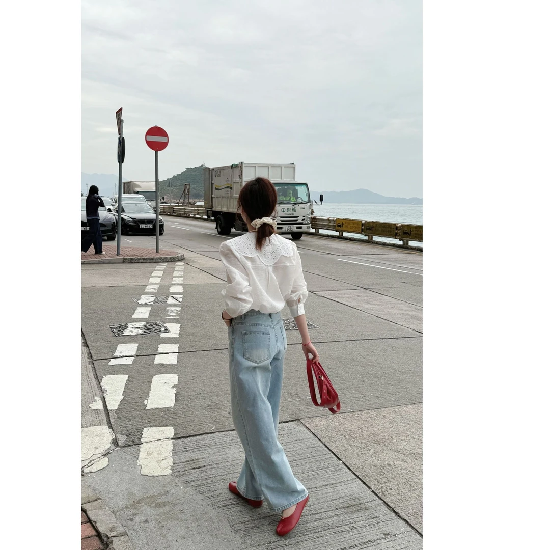 YPP！【本命牛牛】新款简约百搭慵懒洗水浅蓝色直筒显瘦牛仔裤