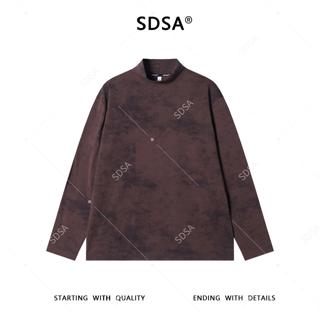 SDSA男士秋冬新款痞帅男装韩版简约扎染半高领长袖T恤百搭舒适