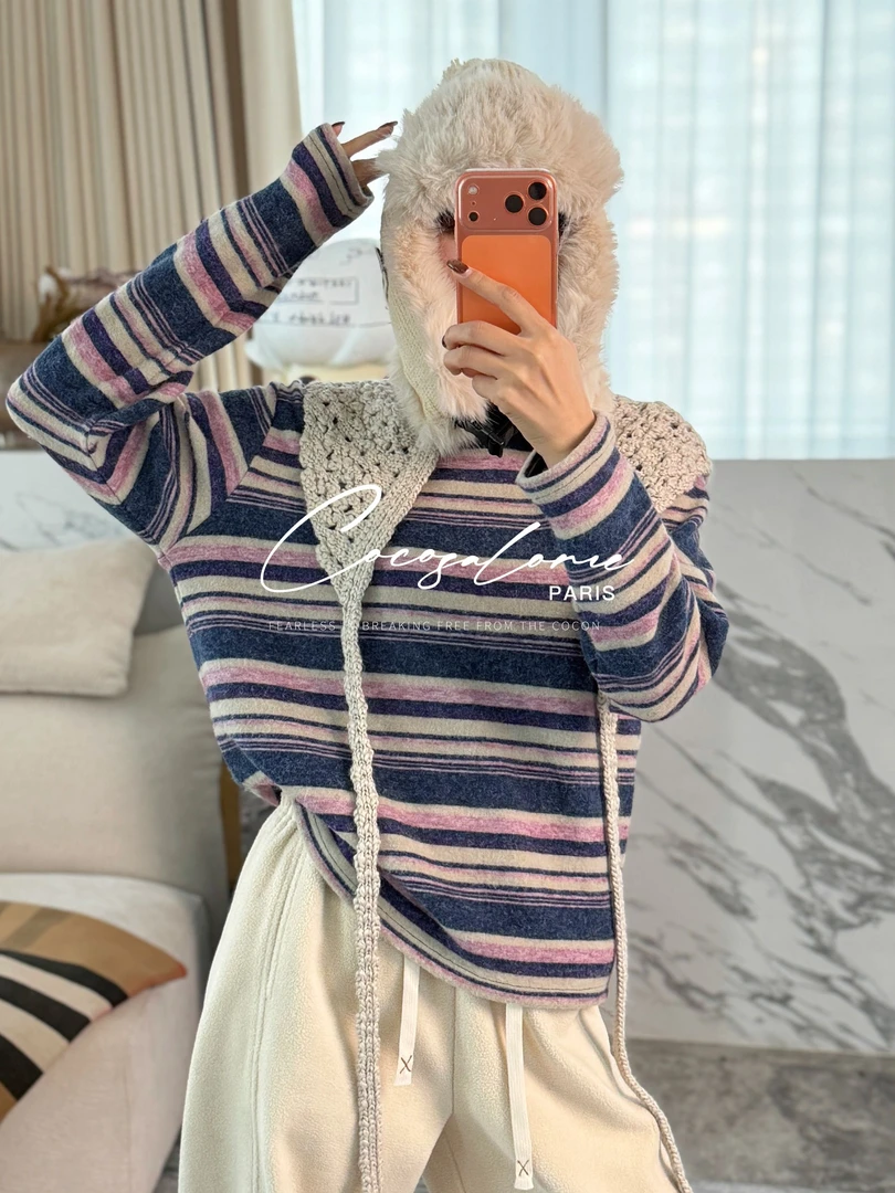 韩彬彬"暖呼呼"冬日叠穿活力松弛经典条纹毛衣3251-3