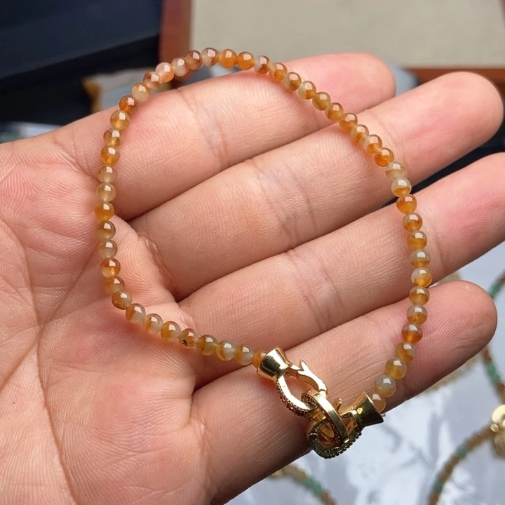 定制翡翠未镶嵌缅甸天然翡翠黄翡手链