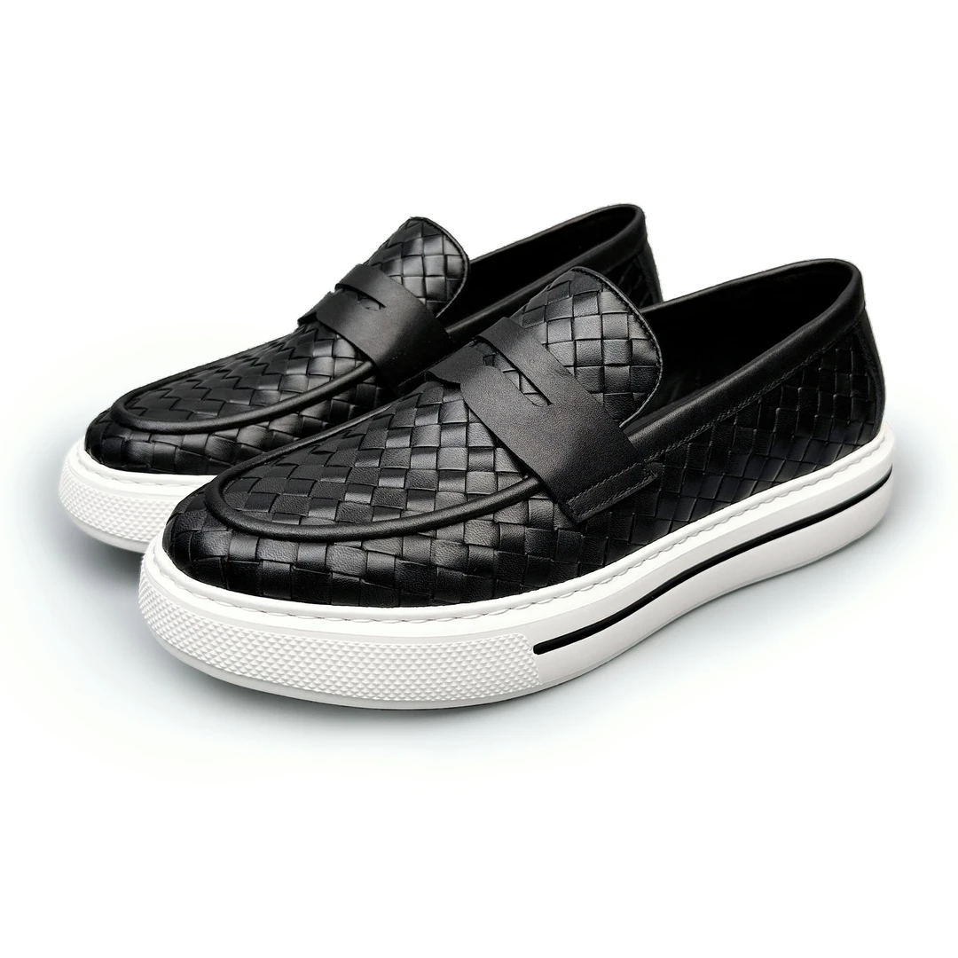 BIEUBRAYR/【乐福鞋】编织皮透气一脚蹬低帮软弹休闲鞋百搭