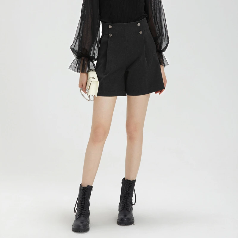 sdeer圣迪奥女装OL风高腰垂坠直筒西装短裤S23280903