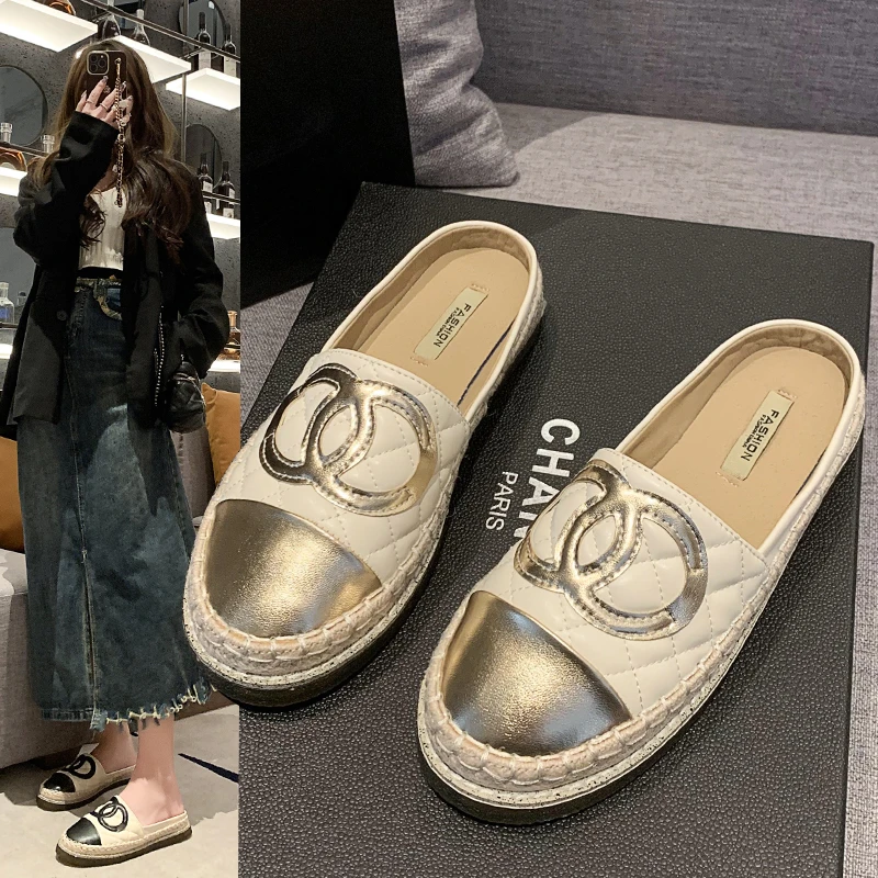 小香风渔夫鞋2025年夏季新款软底软面女款包头拖鞋英伦风平底外穿