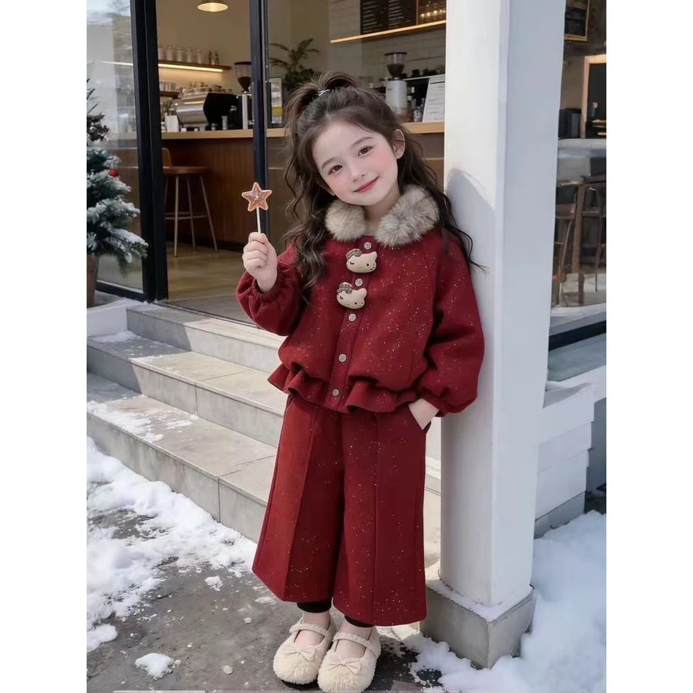 拜年服女童加绒加厚套装冬季中国风儿童2026过年衣服三层夹棉套装