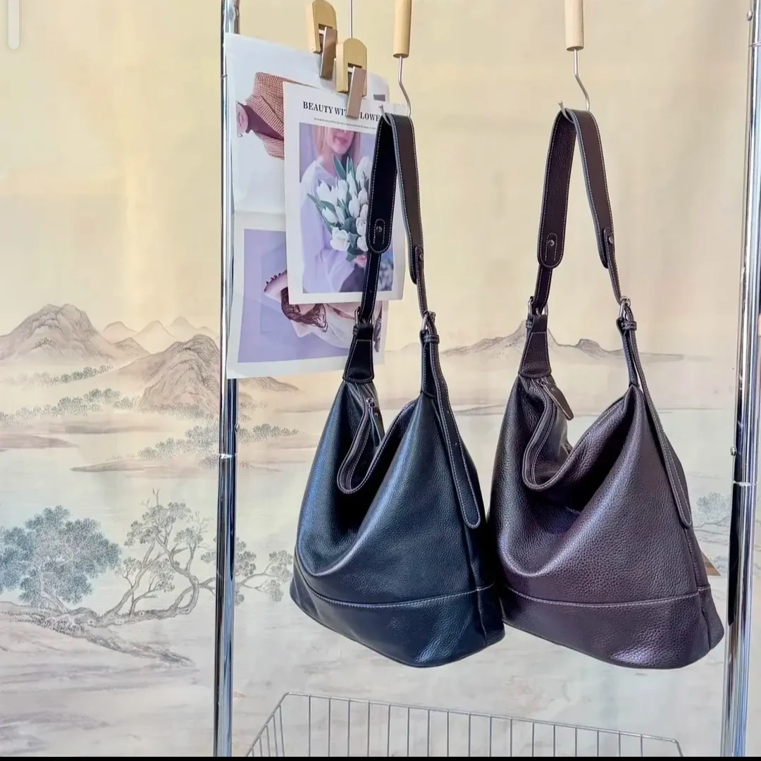 明星同款塌塌包进口牛皮双耳水桶包女大容量通勤包单肩斜挎包9909