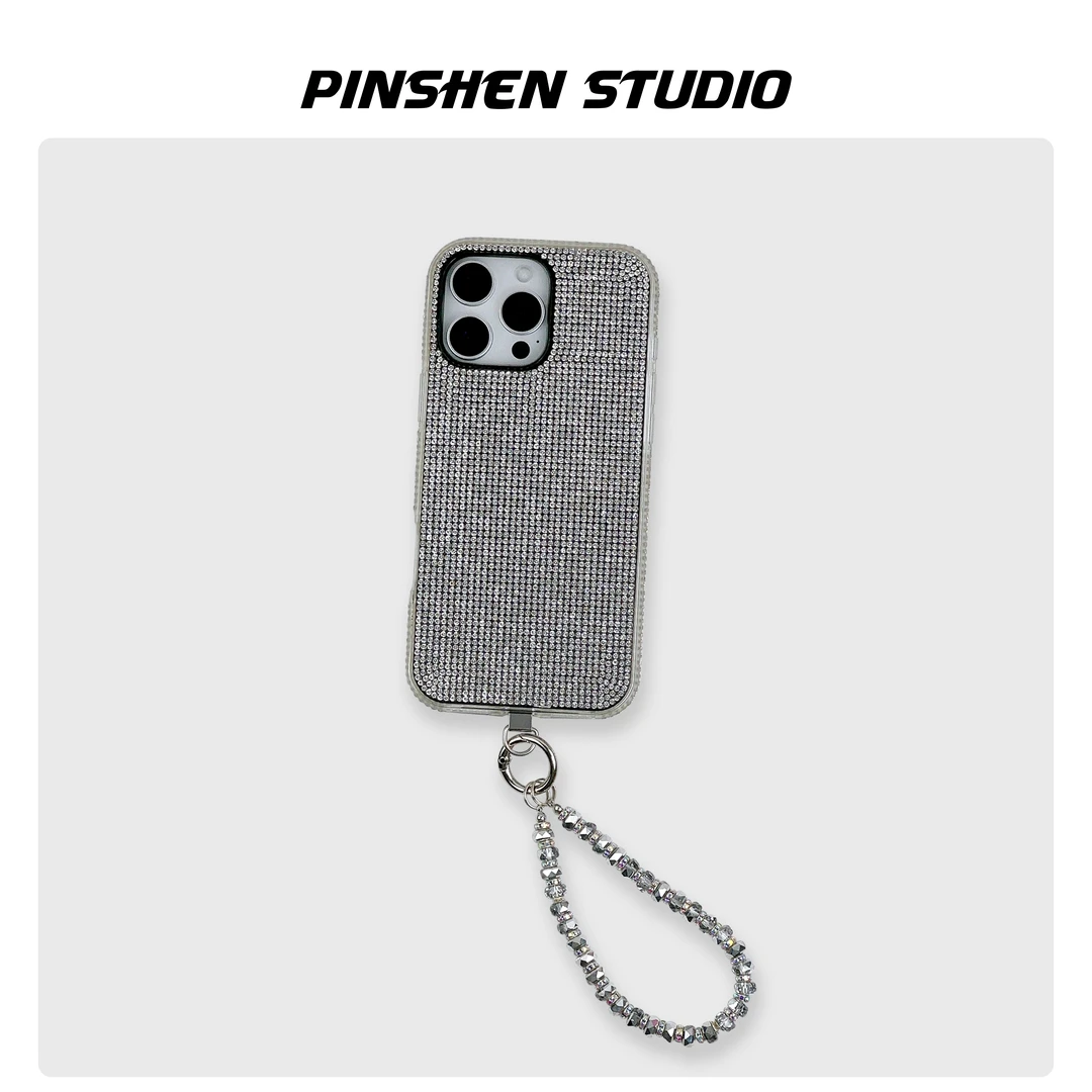 品申原创小众透银奢华闪钻手提链条适用iphone16promax手机壳