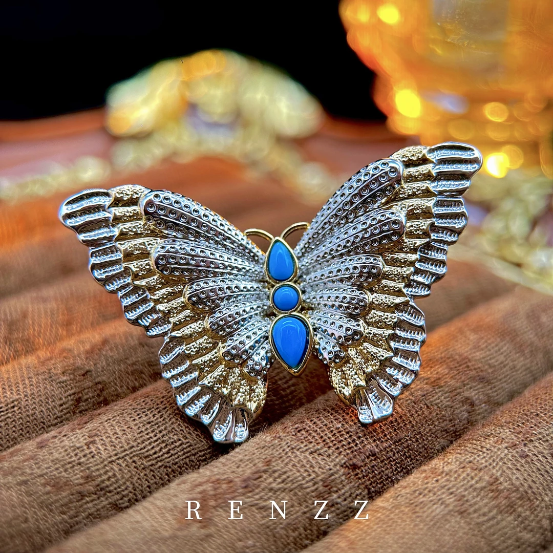 3565高定设计师双色金蓝松色蝴蝶胸针