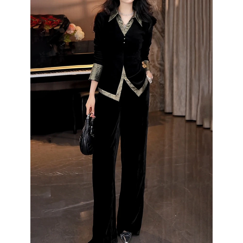 轻奢气场强大两件套2025秋新干练设计师款遮肉显瘦拼接外套休闲裤