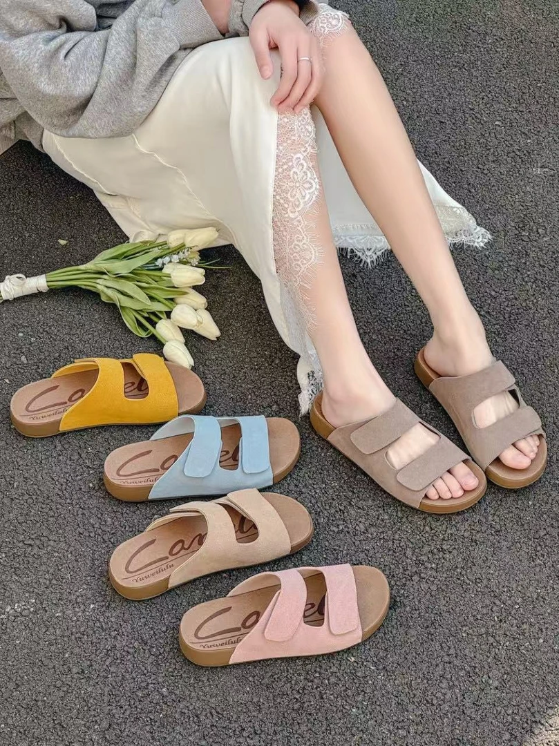 一字拖网红博肯凉拖外穿软底薄款时尚魔术贴露脚趾6957