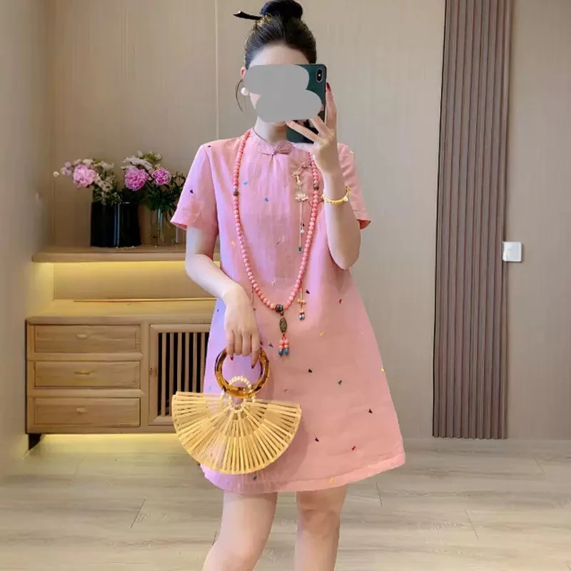 胖胖家*新款刺绣爱心国风连衣裙