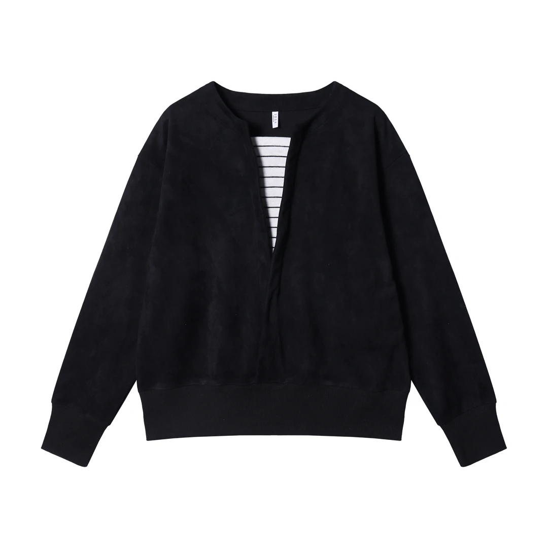 SDSA男士秋冬新款痞帅男装潮牌绒面拼接圆领卫衣百搭时尚宽松上衣