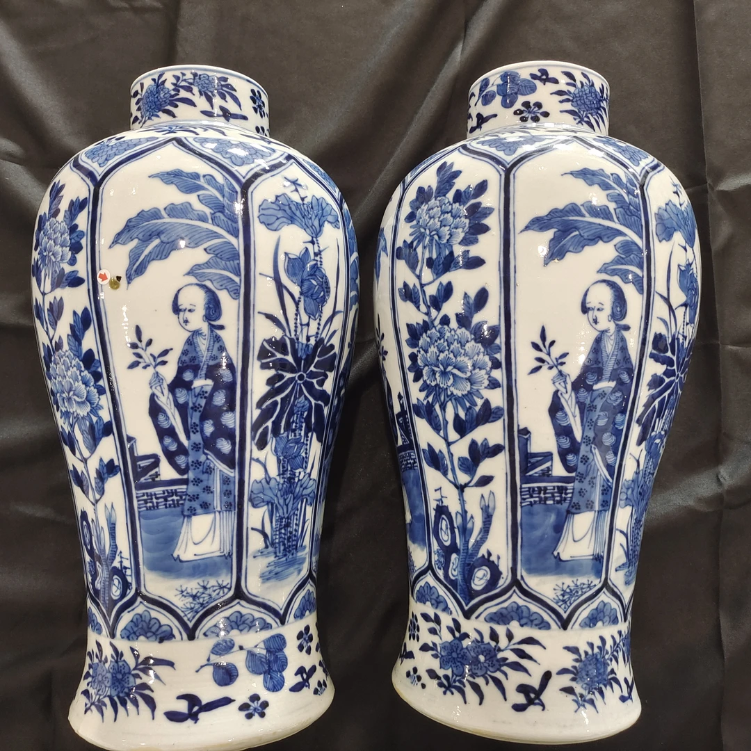 DS27 清光绪青花人物花卉赏瓶一对 直径16cm 高31cm