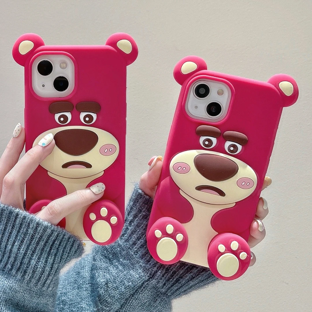 苹果|草莓熊支架可爱适用iPhone15卡通女款ins立体14软硅胶手机壳