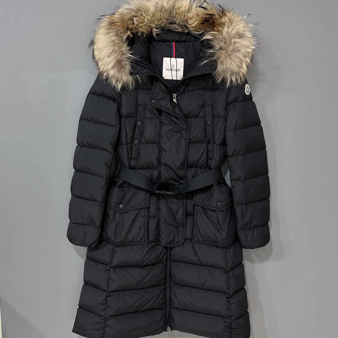 99新 MONCLER khloe长款腰带徽标毛领羽绒服/0码/46612