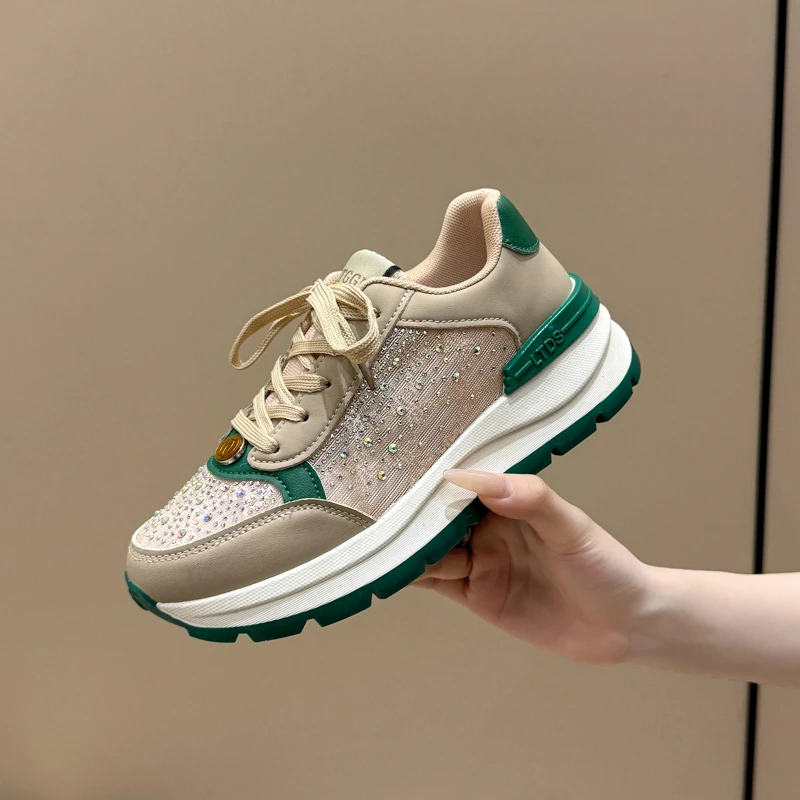 网红小众设计网纱透气水钻百搭时尚休闲老爹鞋女2025年新款女鞋潮