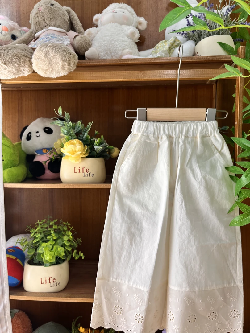 J361夏L·H·NIAO2025女童洋气时髦休闲百搭白色直筒裤