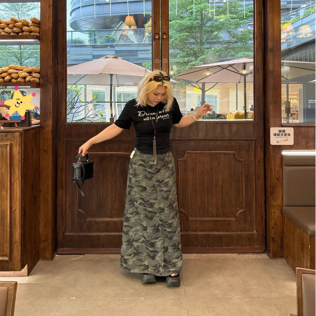 【青苍】美式复古设计感迷彩工装裙子女气质休闲半身裙