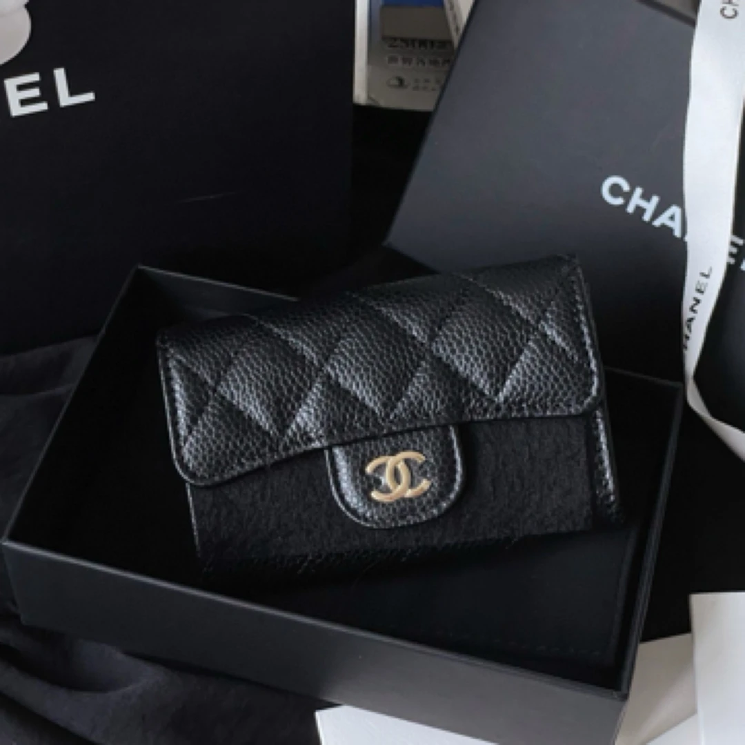 未使用 Chanel/香奈儿 黑银荔枝牛钱包芯片 全新CG14-0080