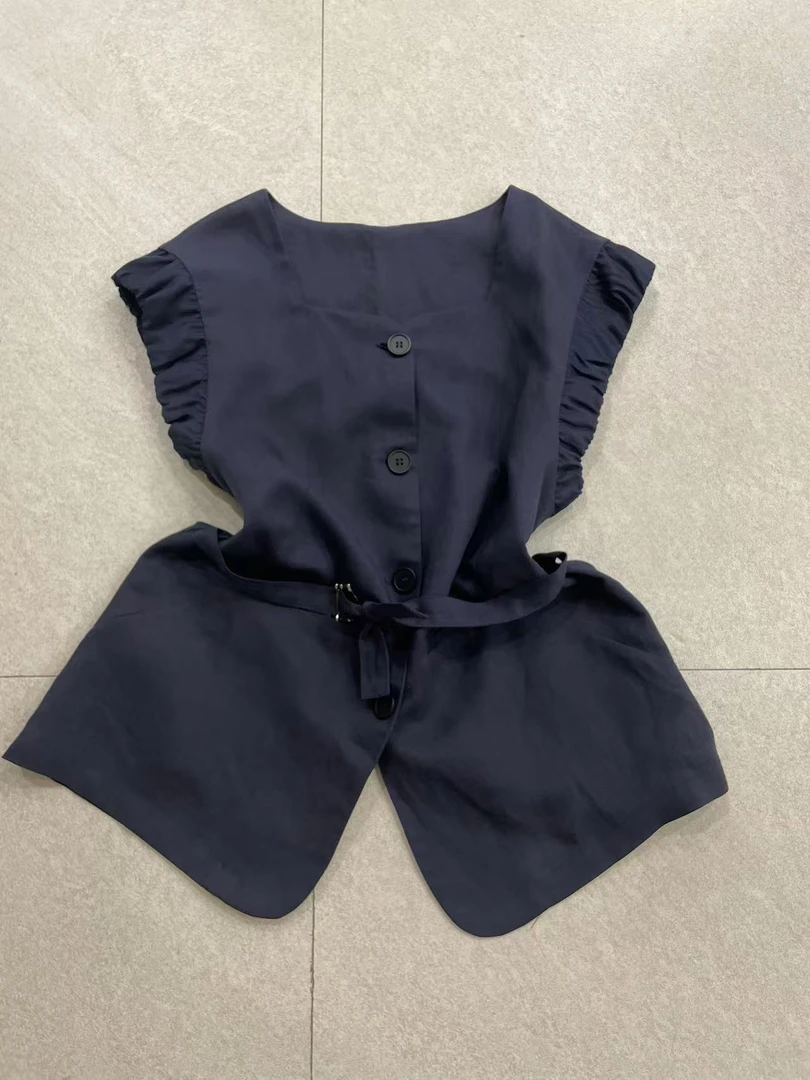 炸款～意法货100%亚麻设计感马甲衬衫31696