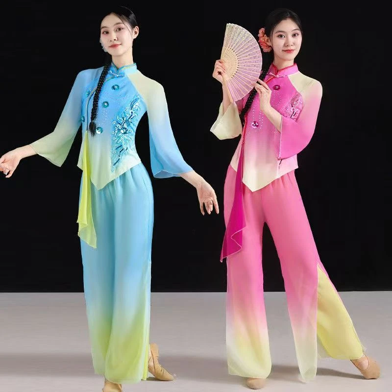 新款胶州古典舞舞蹈服装秧歌套装飘逸扇子舞中国广场演出服舞台
