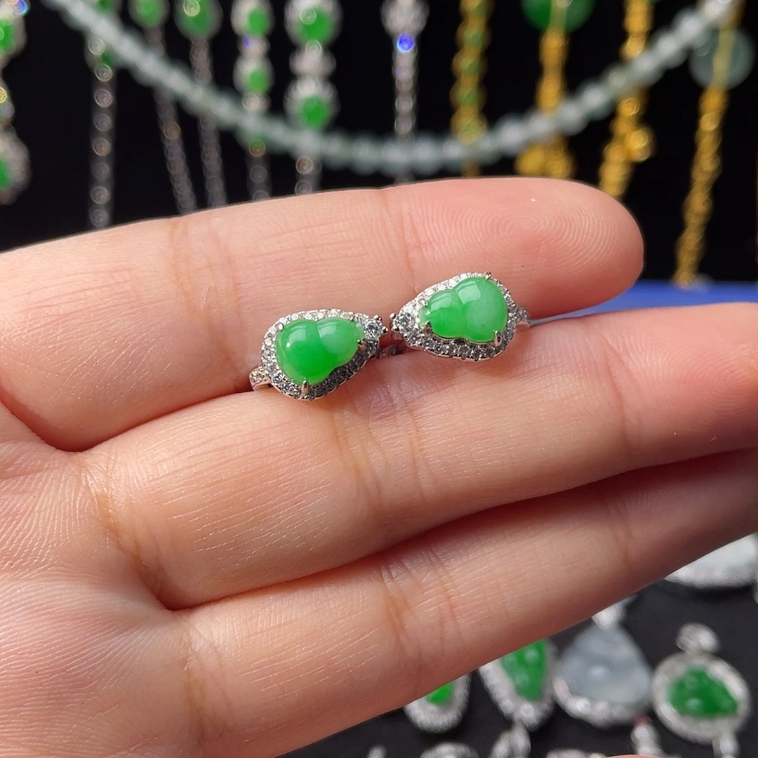 翡翠银S925镶嵌耳饰