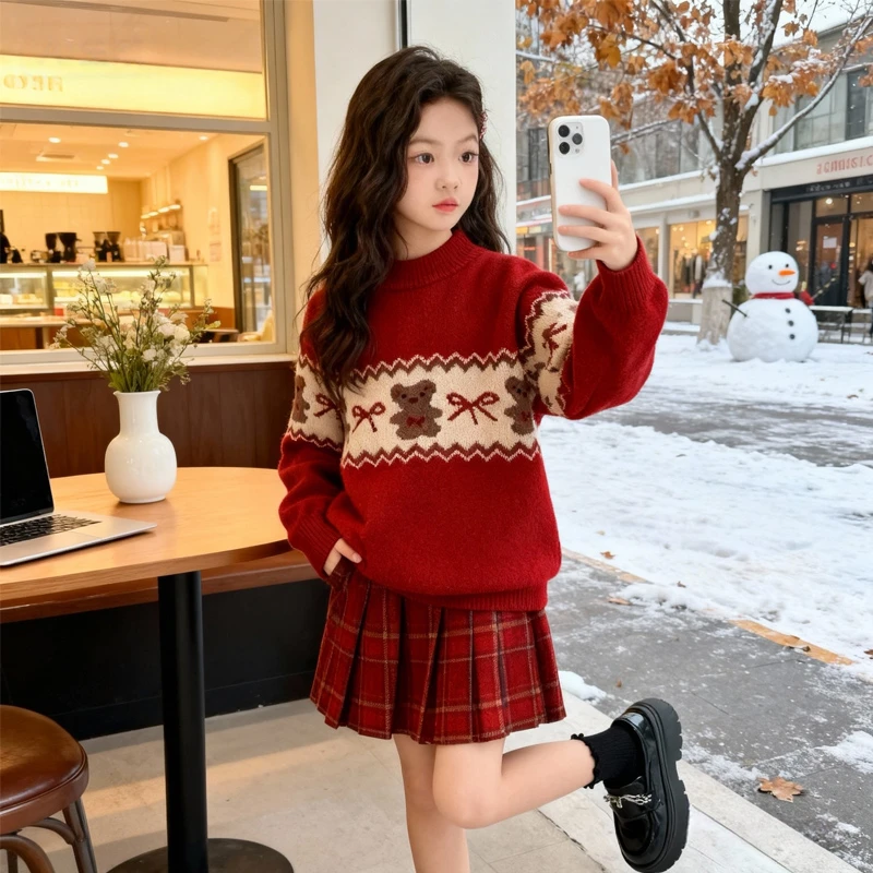 女童毛衣2025新款冬款红色圣诞中大童针织打底儿童本命年冬季内搭
