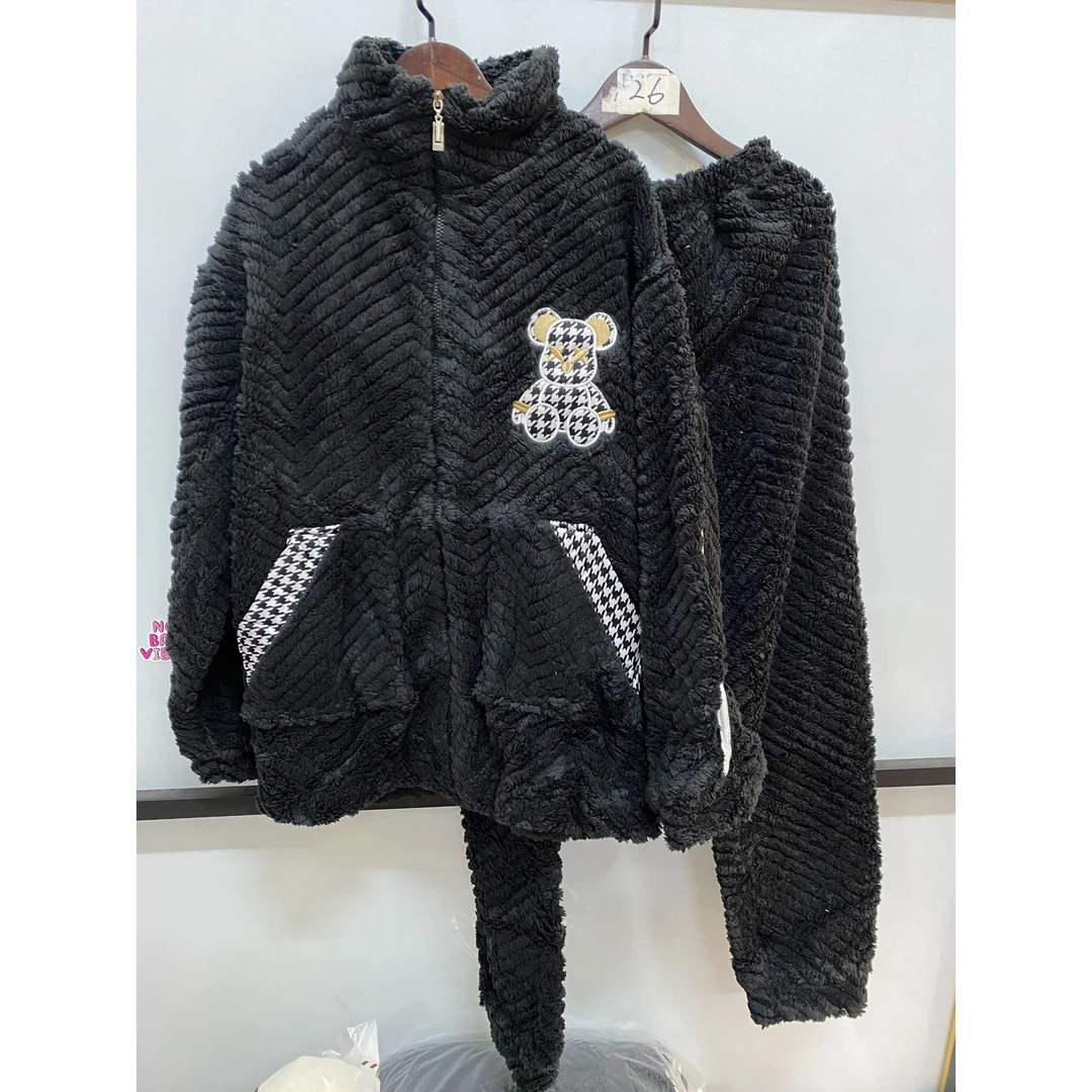 【6001#金色小熊男拉链】品牌男士高端冬款珊瑚绒睡衣家居服