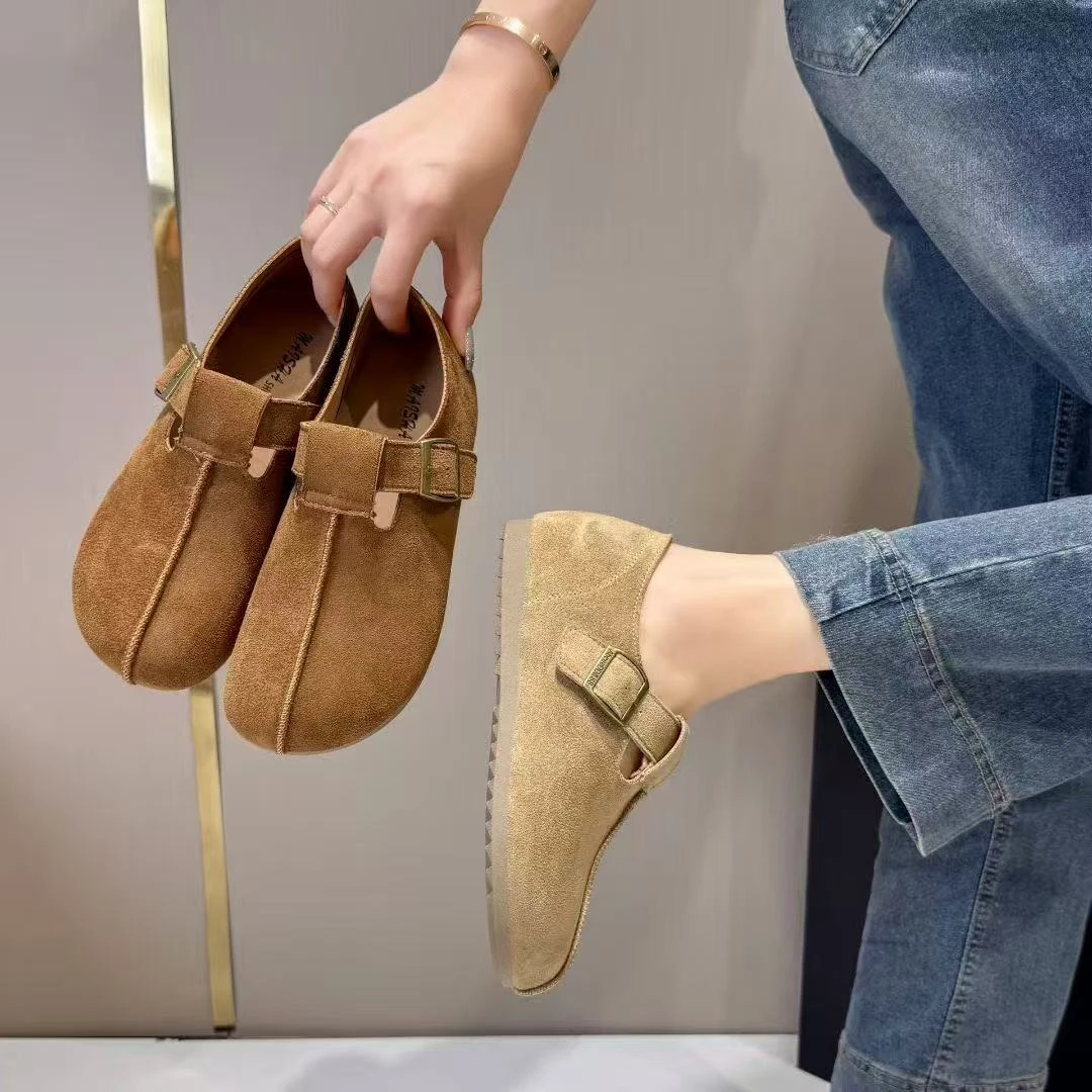 复古勃肯鞋女2025秋季新款一脚蹬内增高单鞋厚底大头丑萌博肯女鞋