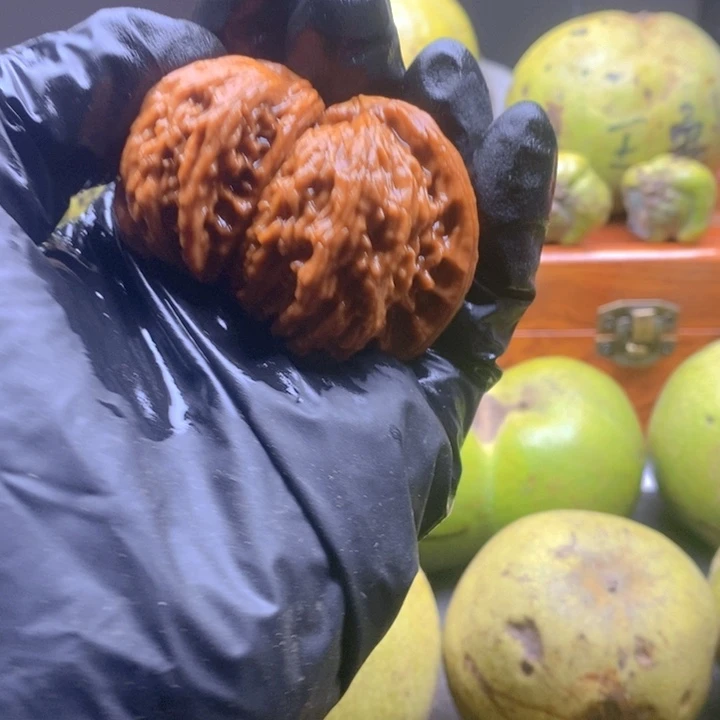 M***0吊坠文玩核桃56尺白狮子半壁一对