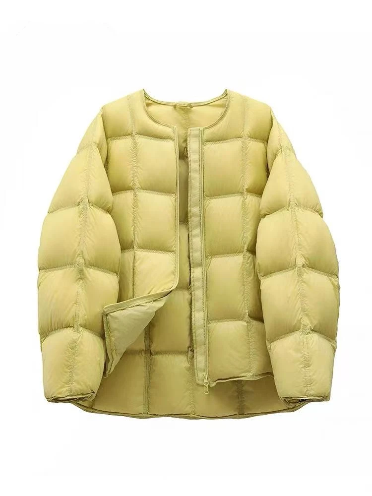 韩系圆领泡芙感方块羽绒服女冬季小个子白鹅绒保暖外套6759