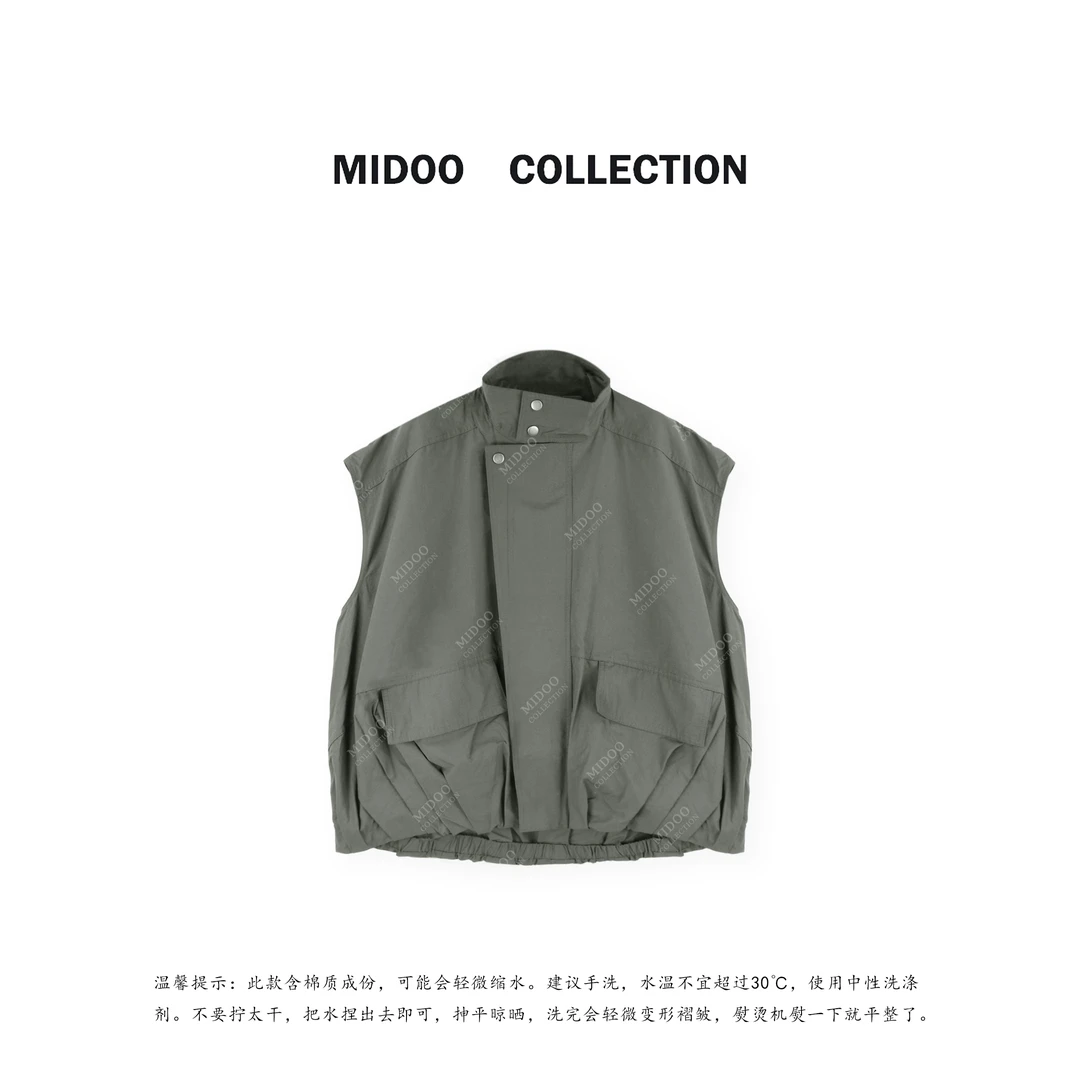 MIDOO ZNNZ  遮肉立领排扣山本风宽松叠穿无袖马甲