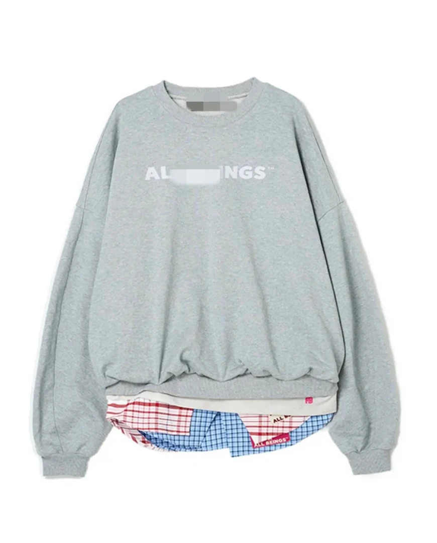 叠叠乐 2025早春假四件拼接韩系落肩宽松款卫衣灰色上衣logo