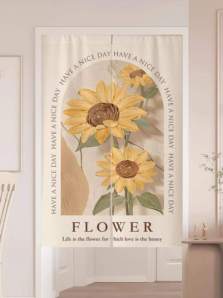 奶油风个性花朵玄关门帘隔断帘免打孔厨房卧室房间卫生间家用半帘